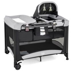 Costway 5 in 1 Portable Nursery Center Foldable Baby Playard w/ Bassinet in Black - thumbnail 1