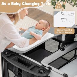 Costway 5 in 1 Portable Nursery Center Foldable Baby Playard w/ Bassinet in Black - thumbnail 4