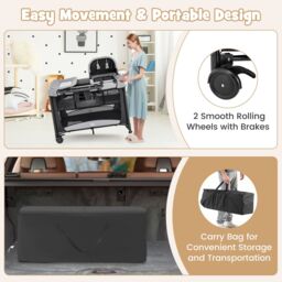 Costway 5 in 1 Portable Nursery Center Foldable Baby Playard w/ Bassinet in Black - thumbnail 5