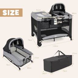 Costway 5 in 1 Portable Nursery Center Foldable Baby Playard w/ Bassinet in Black - thumbnail 2