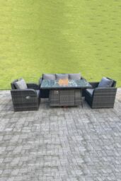 Fimous Rattan Outdoor Gas Fire Pit Table Gas Heater Sets Lounge Sofa Reclining Chairs in Dark Grey - thumbnail 3
