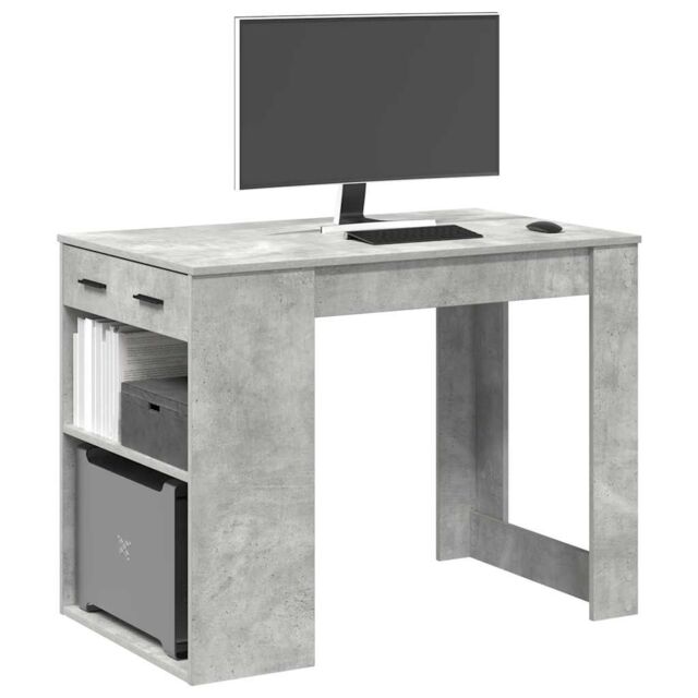 Berkfield Home Desk with Drawer & Shelf Concrete Grey 102x62x77.5 cm Engineered Wood - image 1