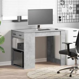 Berkfield Home Desk with Drawer & Shelf Concrete Grey 102x62x77.5 cm Engineered Wood - thumbnail 3
