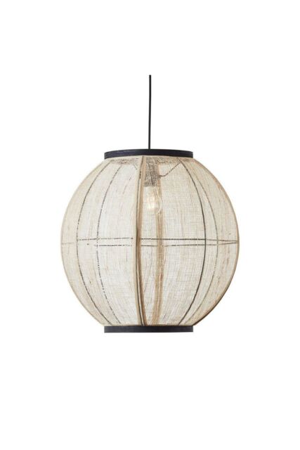 Netlighting Zaire Single Pendant Ceiling Lamp Natural Linen Matt Black in Brown - image 1