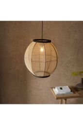 Netlighting Zaire Single Pendant Ceiling Lamp Natural Linen Matt Black in Brown - thumbnail 5