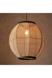 Netlighting Zaire Single Pendant Ceiling Lamp Natural Linen Matt Black in Brown - thumbnail 2