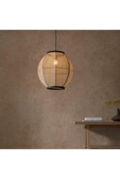 Netlighting Zaire Single Pendant Ceiling Lamp Natural Linen Matt Black in Brown - thumbnail 4