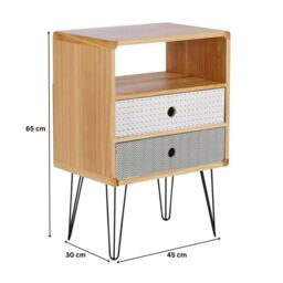 Home Source Retro Wooden Side Table or Bedside Cabinet 2 Drawer Metal Legs in Natural - thumbnail 8