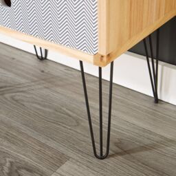 Home Source Retro Wooden Side Table or Bedside Cabinet 2 Drawer Metal Legs in Natural - thumbnail 7