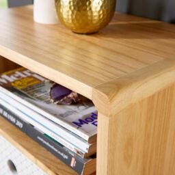 Home Source Retro Wooden Side Table or Bedside Cabinet 2 Drawer Metal Legs in Natural - thumbnail 4
