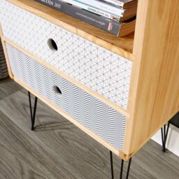 Home Source Retro Wooden Side Table or Bedside Cabinet 2 Drawer Metal Legs in Natural - thumbnail 5