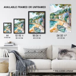 "Artery8 Costa Brava Seaside Shore Boat Spain Watercolour Wall Art Print in Green - Size: W12"" x H16""" - thumbnail 3