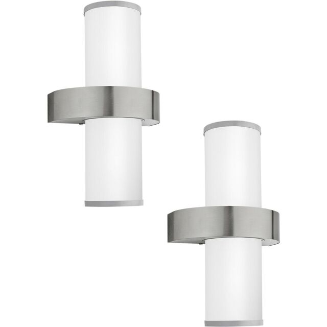 Loops 2 PACK IP44 Outdoor Wall Light Stainless Steel & Silver 2x 60W E27 Lamp in Metallics - image 1