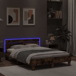 Berkfield Home Bed Frame with LED without Mattress Smoked Oak 120x200 cm in Brown - Size: Small Double - thumbnail 4