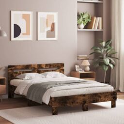 Berkfield Home Bed Frame with LED without Mattress Smoked Oak 120x200 cm in Brown - Size: Small Double - thumbnail 3