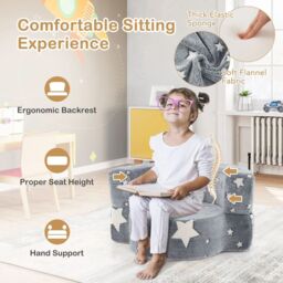Costway Kids Plush Couch Toddlers 2 in 1 Glow in the Dark Sofa Play Mat in Grey - thumbnail 5