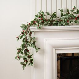 Scottish Everlastings Ltd 180cm Faux Holly Garland in Green - thumbnail 1