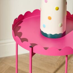 OHS Scallop Edge Coffee Table Decorative Side Table with Metal Frame in Bright Pink - thumbnail 2