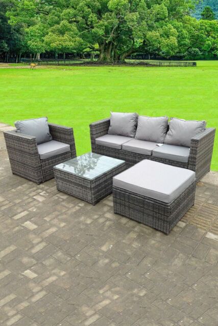 Fimous Lounge Rattan Sofa Set With Tables Stool Outdoor Furniture 5 Seater in Dark Grey - image 1