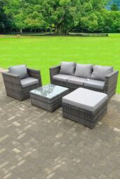 Fimous Lounge Rattan Sofa Set With Tables Stool Outdoor Furniture 5 Seater in Dark Grey - thumbnail 1
