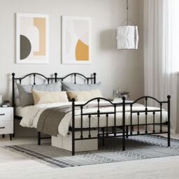 Berkfield Home Metal Bed Frame with Headboard & Footboard Black 135x190 cm Double - thumbnail 1