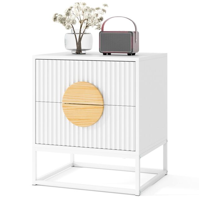 Costway Fluted Nightstand End Table with 2 Drawers in White - image 1