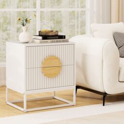 Costway Fluted Nightstand End Table with 2 Drawers in White - thumbnail 6