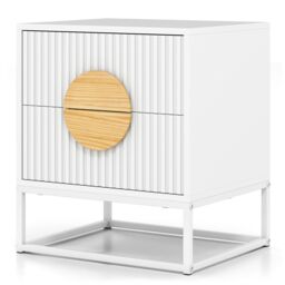 Costway Fluted Nightstand End Table with 2 Drawers in White - thumbnail 8