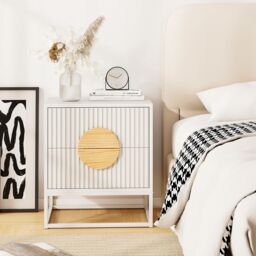 Costway Fluted Nightstand End Table with 2 Drawers in White - thumbnail 7