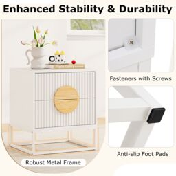 Costway Fluted Nightstand End Table with 2 Drawers in White - thumbnail 4