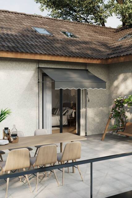 Living and Home Outdoor Manual Retractable Patio Awning with Hand Crank in Dark Grey - Size: Large - image 1