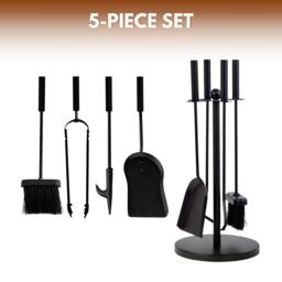 Marco Paul 5pc Fireside Accessory Set with Stand in Black - thumbnail 3