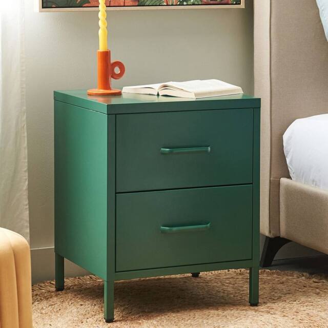 Wyld and Coco Green Steel Nightstand - 2 Drawer Bedside Table - image 1