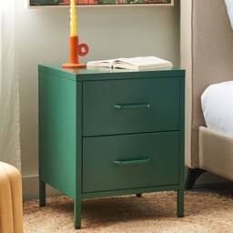 Wyld and Coco Green Steel Nightstand - 2 Drawer Bedside Table - thumbnail 1
