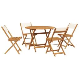 Berkfield Home 5 Piece Garden Dining Set Cream White Fabric & Solid Wood - thumbnail 2