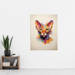 "Artery8 Wall Art Print Abyssinian Cat Lover Gift Pet Portrait Orange Pink Blue Artwork Painting Poster - Size: W24"" x H32""" - thumbnail 4