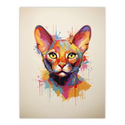 "Artery8 Wall Art Print Abyssinian Cat Lover Gift Pet Portrait Orange Pink Blue Artwork Painting Poster - Size: W24"" x H32""" - thumbnail 1