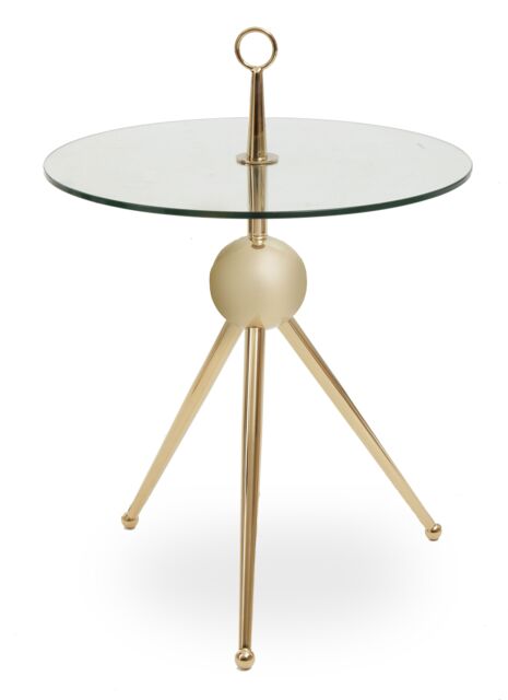Orsina Clear Glass Gold Frame Side Table, Stylish Design End Table with Tripod Metal Legs, Rose Gold Corner Table - image 1