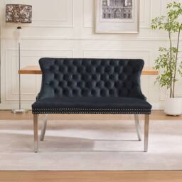HomeTouch Home Touch Velvet Double Dining Bench Loveseat with Chrome Steel Legs in Black - Size: 1 Pack - thumbnail 2