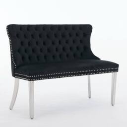 HomeTouch Home Touch Velvet Double Dining Bench Loveseat with Chrome Steel Legs in Black - Size: 1 Pack - thumbnail 6