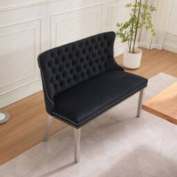 HomeTouch Home Touch Velvet Double Dining Bench Loveseat with Chrome Steel Legs in Black - Size: 1 Pack - thumbnail 5