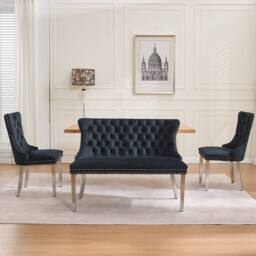 HomeTouch Home Touch Velvet Double Dining Bench Loveseat with Chrome Steel Legs in Black - Size: 1 Pack - thumbnail 3