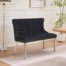 HomeTouch Home Touch Velvet Double Dining Bench Loveseat with Chrome Steel Legs in Black - Size: 1 Pack