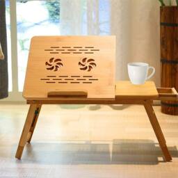 Havendro Bamboo Folding Laptop Stand Angle Bed Tray Table in Brown - thumbnail 3
