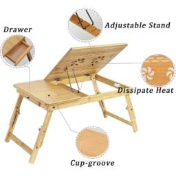 Havendro Bamboo Folding Laptop Stand Angle Bed Tray Table in Brown - thumbnail 5