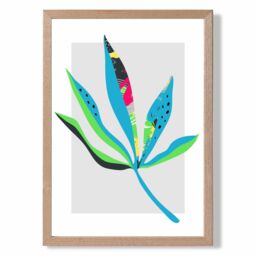 ARTZE Palm Leaf Blue & Green Abstract Minimalist Framed Print SIZE: A2 with Oak Frame in Mid Blue - Size: A4 - thumbnail 1
