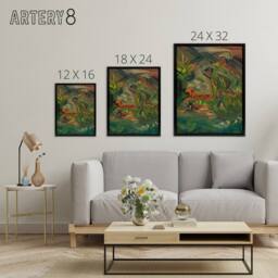 "Artery8 Walking Hunter Huntsman With Dogs Kubincan Black Framed Canvas Art in Green - Size: W18"" x H24""" - thumbnail 4