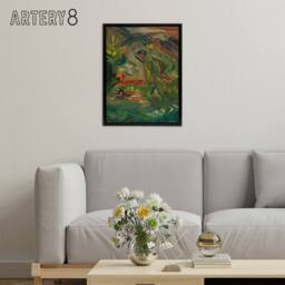 "Artery8 Walking Hunter Huntsman With Dogs Kubincan Black Framed Canvas Art in Green - Size: W18"" x H24""" - thumbnail 3