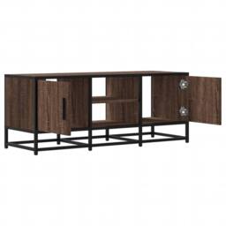 Berkfield Home TV Cabinet Brown Oak 100x35x41 cm Engineered Wood & Metal - Size: 100 x 35 x 41 cm - thumbnail 7