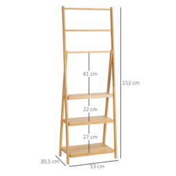 Kleankin Freestanding Foldable Towel Rack with 3 Bars & Shelves for Bathroom in Light Brown - thumbnail 3
